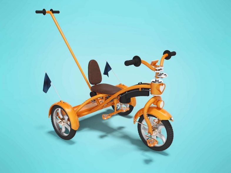 orange tricycle with handle for kids