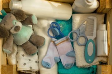 baby essentials organized in a box