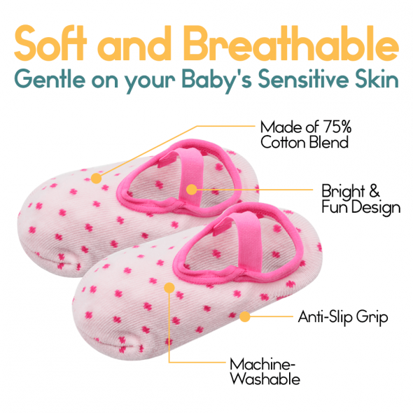 Pink baby socks with anti-slip grip