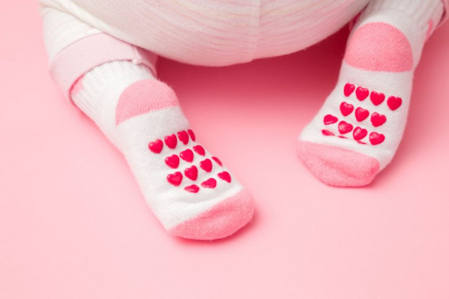Rubber grips on baby socks.