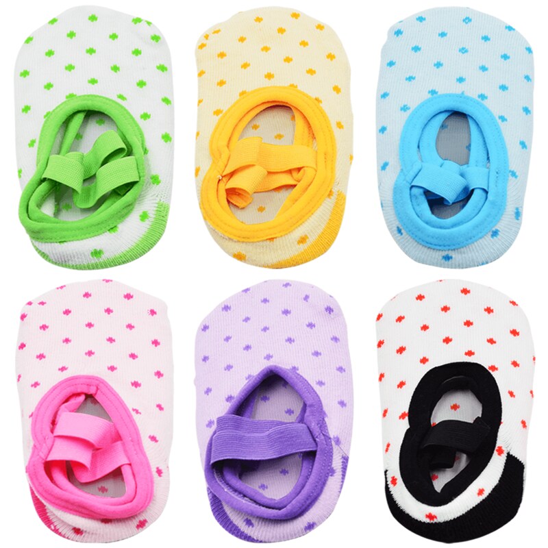 six different colored pairs of nonslip baby slipper socks with garters